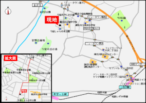 相鉄線「二俣川」駅バス8分「ニュータウン第6」バス停徒歩6分